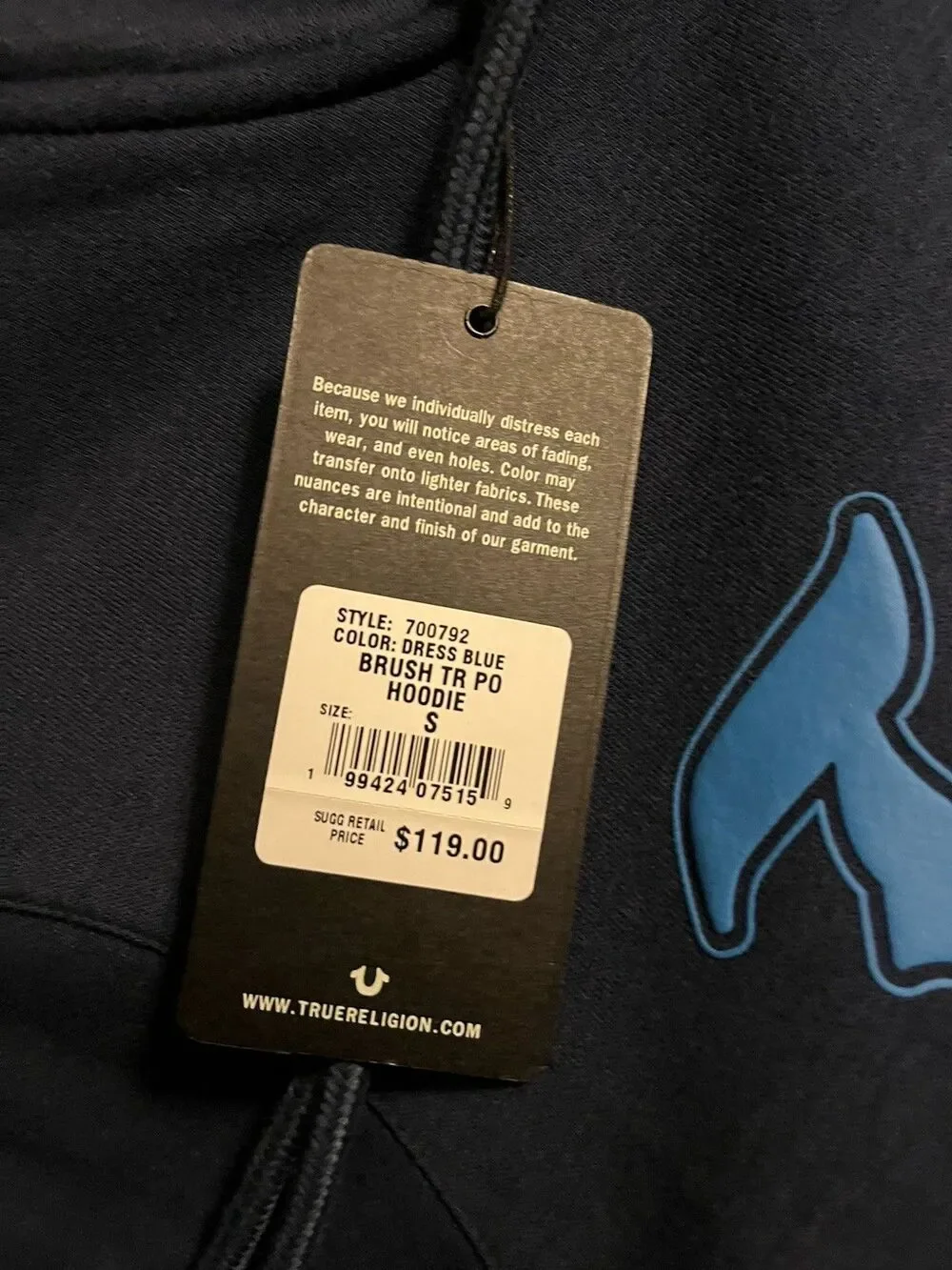 True Religion Buddha Navy Blue Hoodie Men’s Small New With Tags